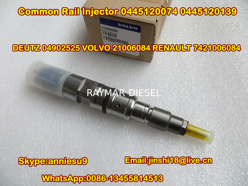 Bosch Common Rail Injector 0445120074, 0445120139 for DEUTZ 04902525, VOLVO 21006084, RENA