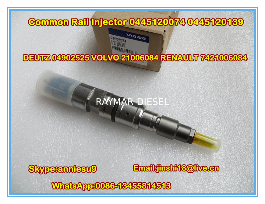 Bosch Common Rail Injector 0445120074 0445120139 for DEUTZ 04902525 VOLVO 21006084 RENAULT